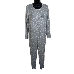 Rae Dunn Women's Pajamas Size M Let It Snow Snowflake One Piece Button-up Onesie